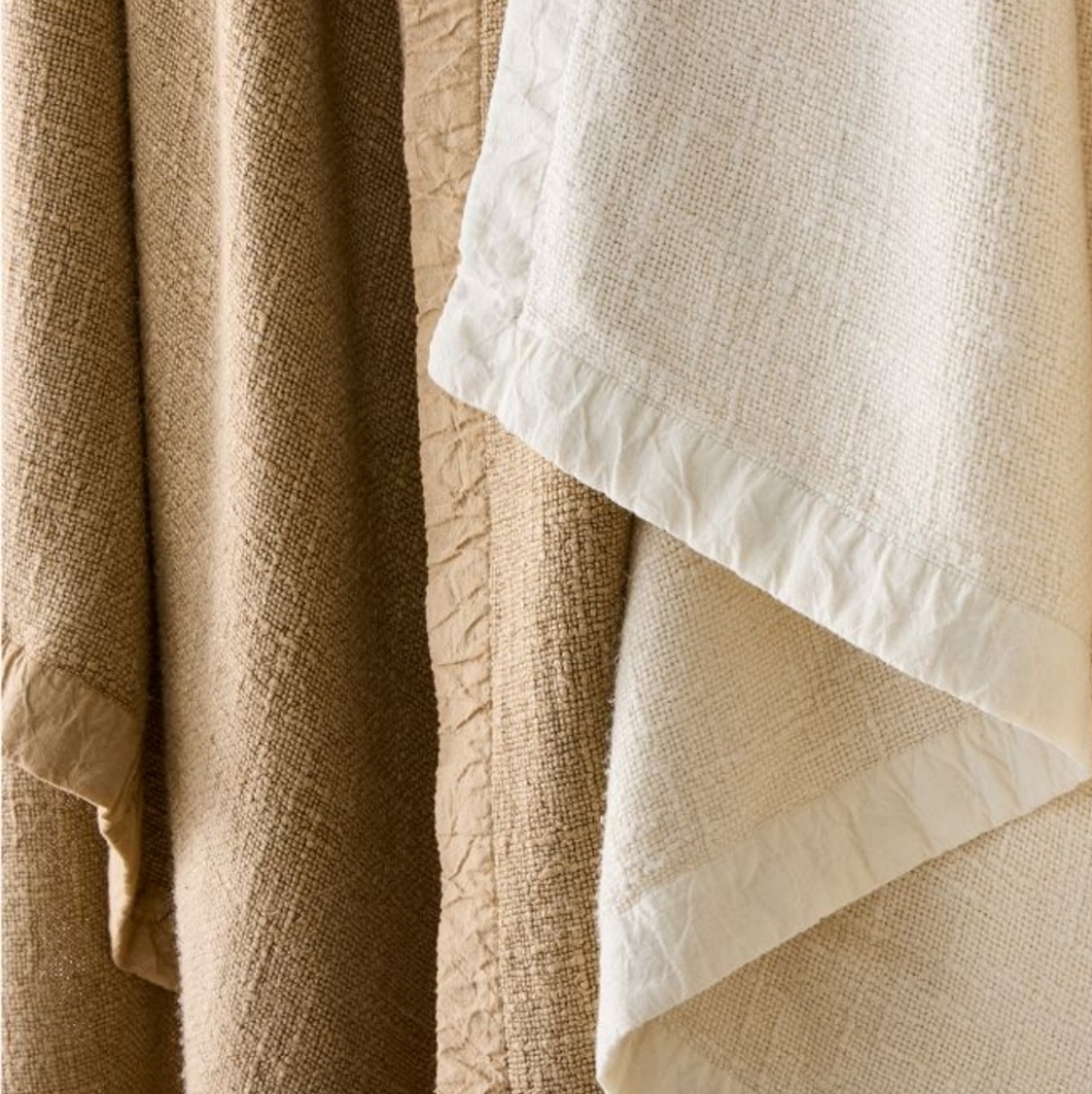❤️BUY 2 GET 1 FREE  West Elm Luxurious Tan Bedding Viscose Linen Throw, Natural - Picture 3 of 14